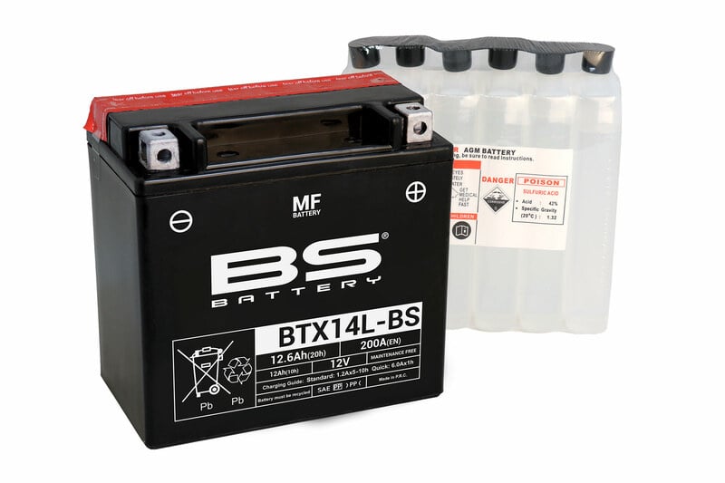 Accu BTX14L-BS onderhoudsvrij met zuurpakket
