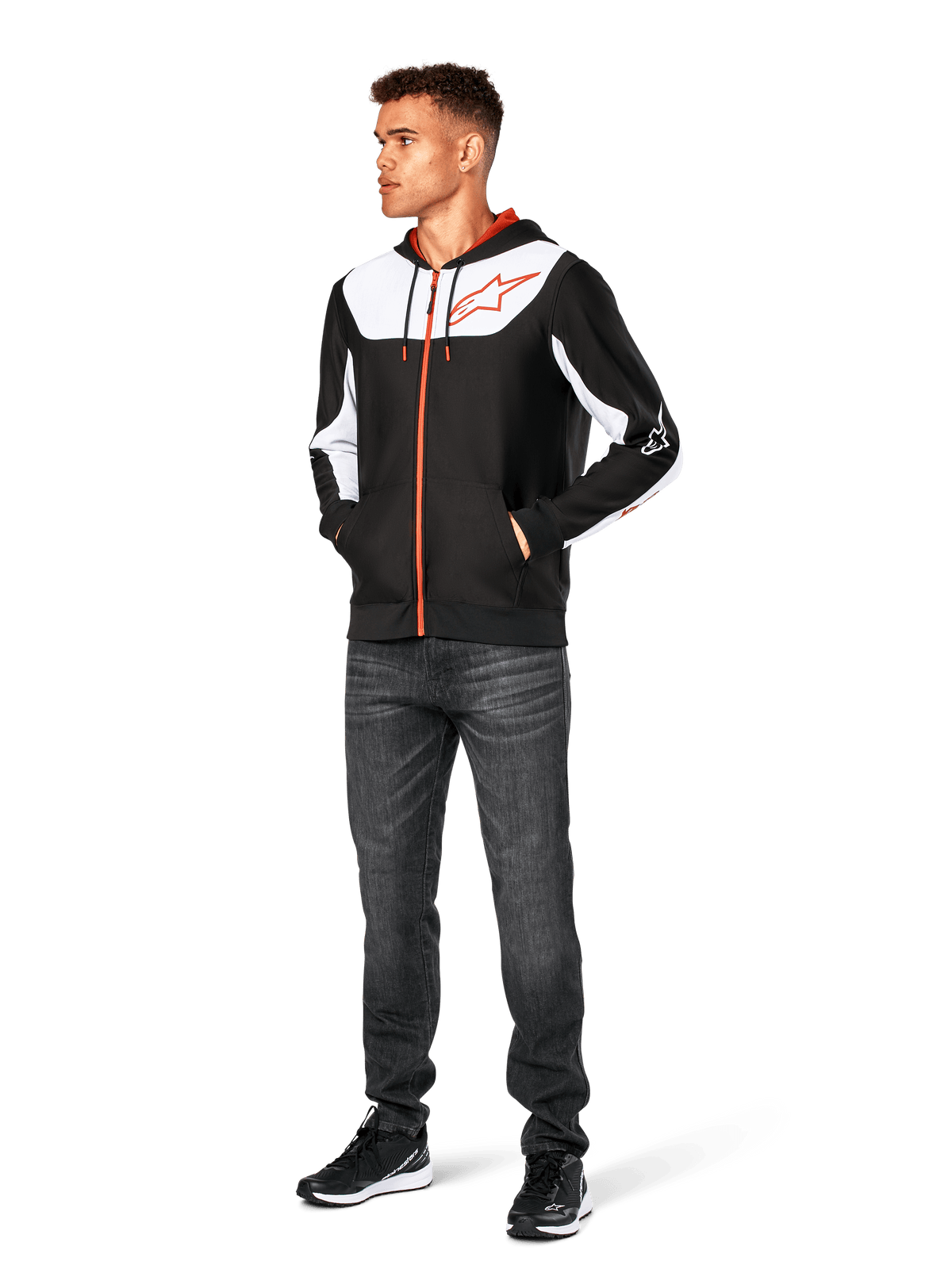 Alpinestars Session v3 Fleece Hoodie Zwart, wit en rood, productfoto 3