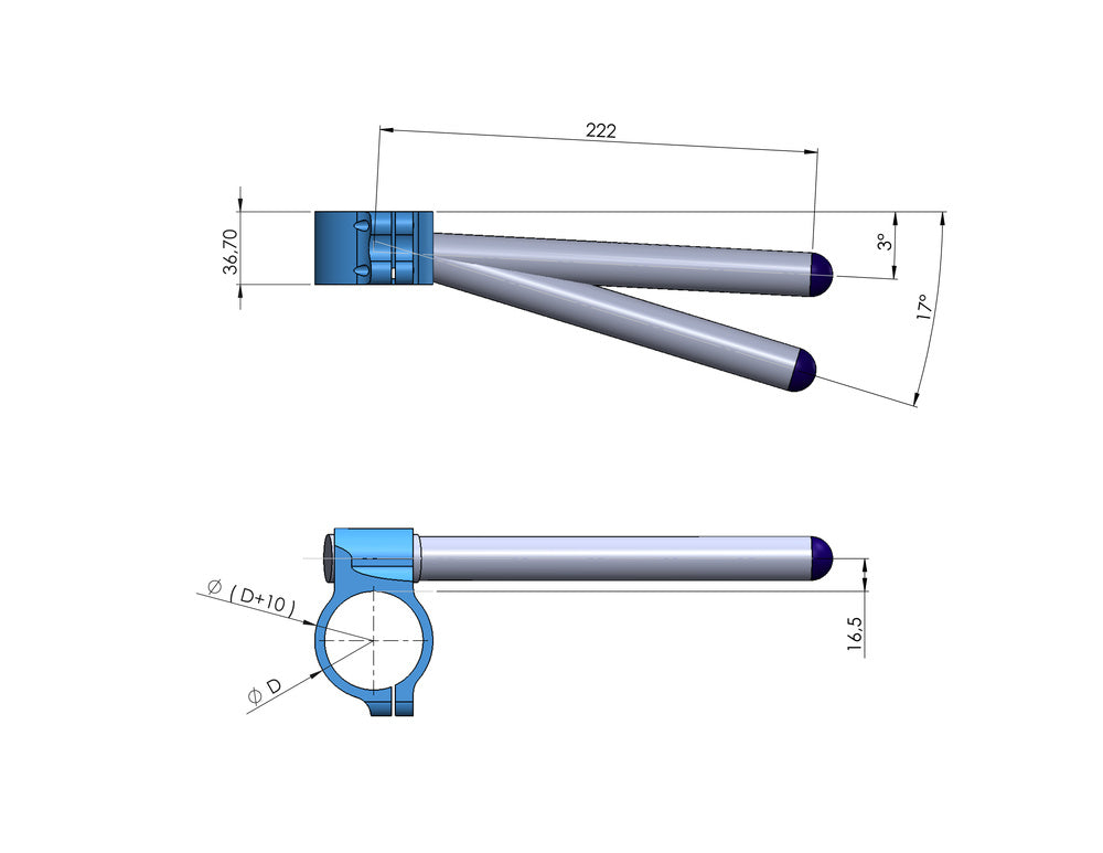 Clip-Ons Handlebars 50mm Type Verstelbaar Zwart Geanodiseerd