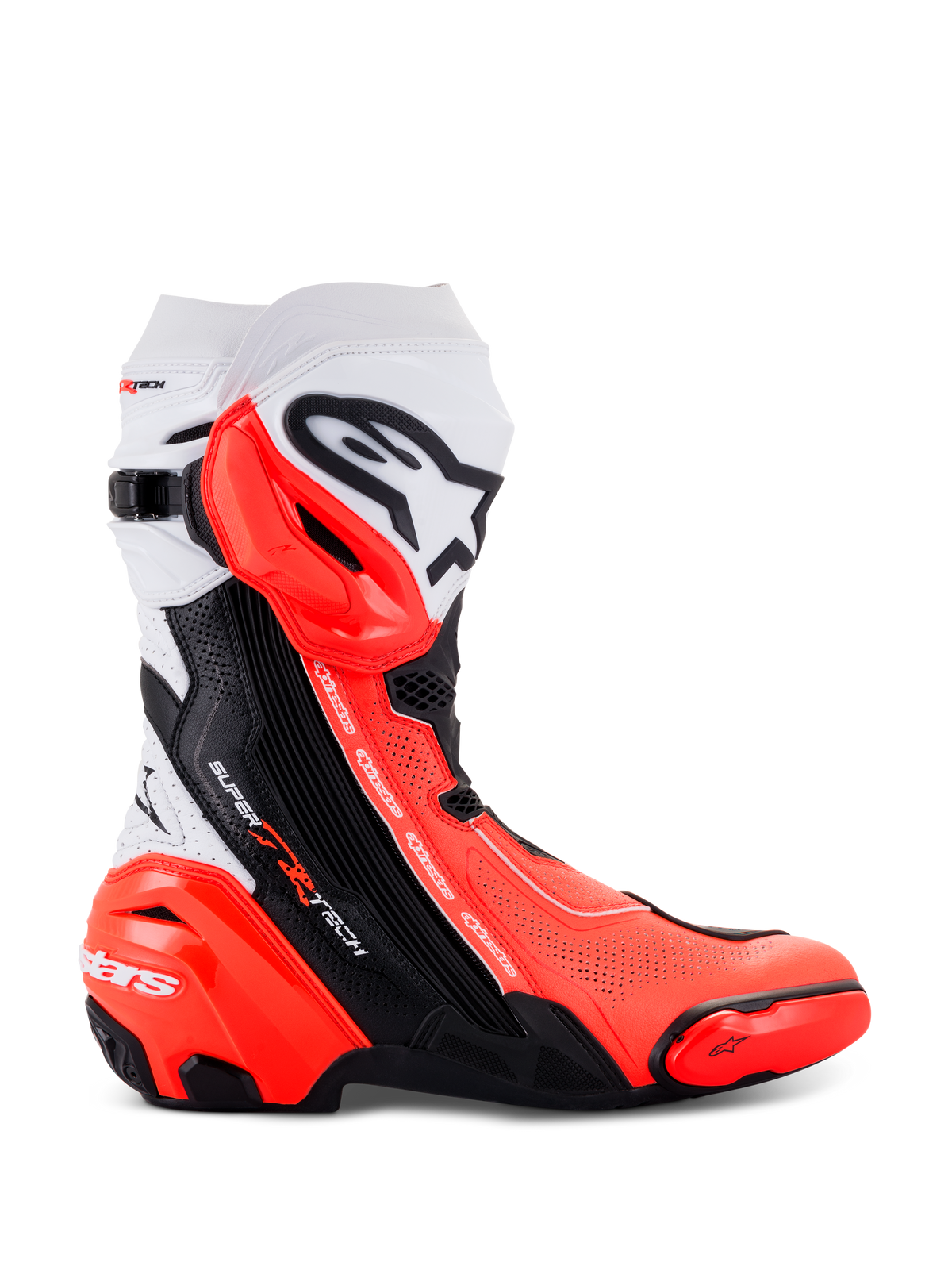 Alpinestars Supertech R Vented v2 Motorlaarzen Zwart, wit en fluorood, productfoto 1