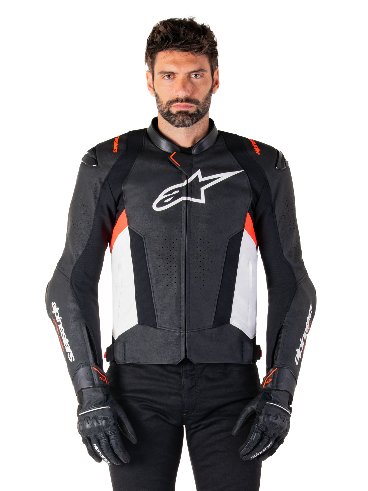 Alpinestars Missile v3 Motorjas Zwart, wit en fluorood, productfoto 1