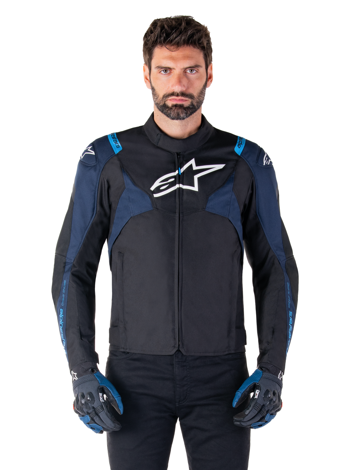 Alpinestars T-Jaws v4 Waterproof Motorjas Zwart en blauw, productfoto 1