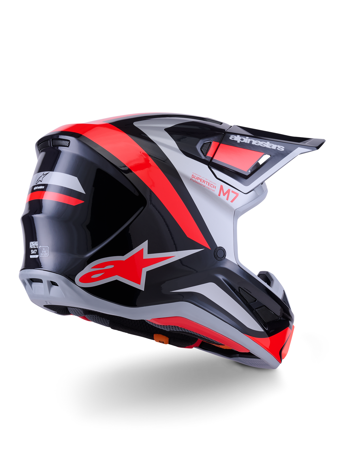 Alpinestars S-M7 Rise Crosshelm Zwart, zilver en fluorood, achteraanzicht