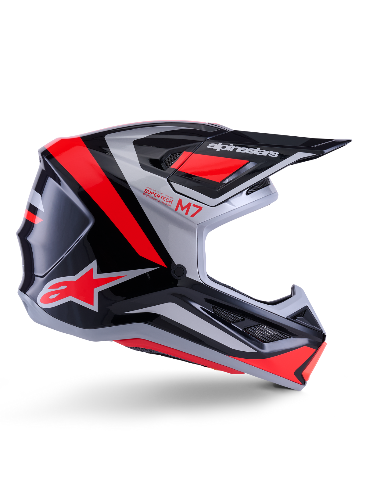 Alpinestars S-M7 Rise Crosshelm Zwart, zilver en fluorood, productfoto 1