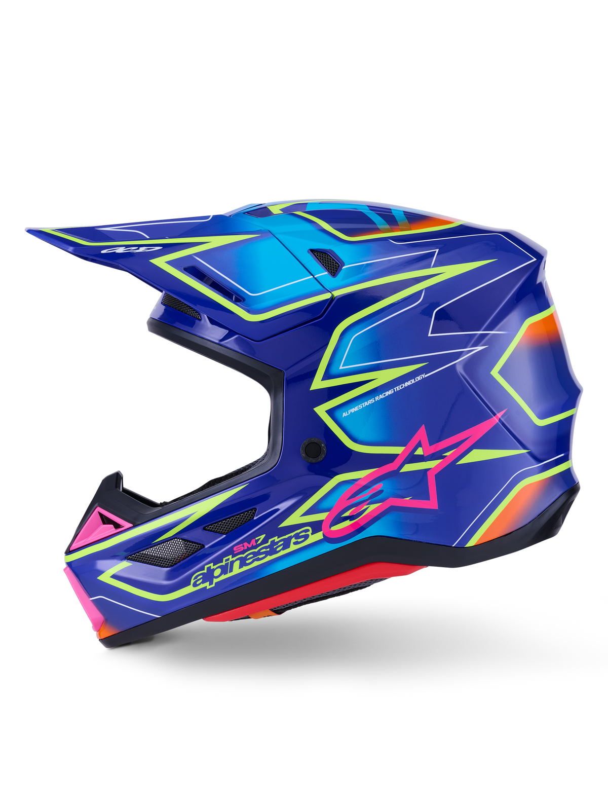 Alpinestars S-M7 Cast Crosshelm Blauw, roze en fluogeel, productfoto 5