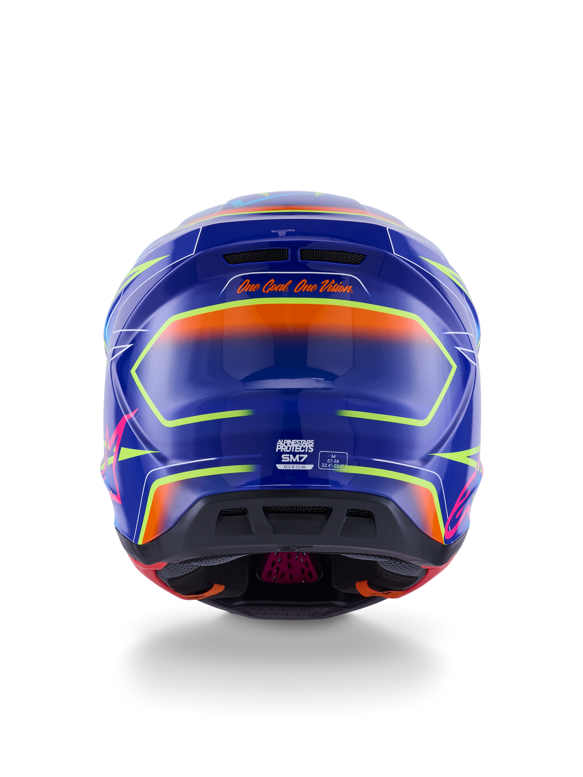 Alpinestars S-M7 Cast Crosshelm Blauw, roze en fluogeel, productfoto 4