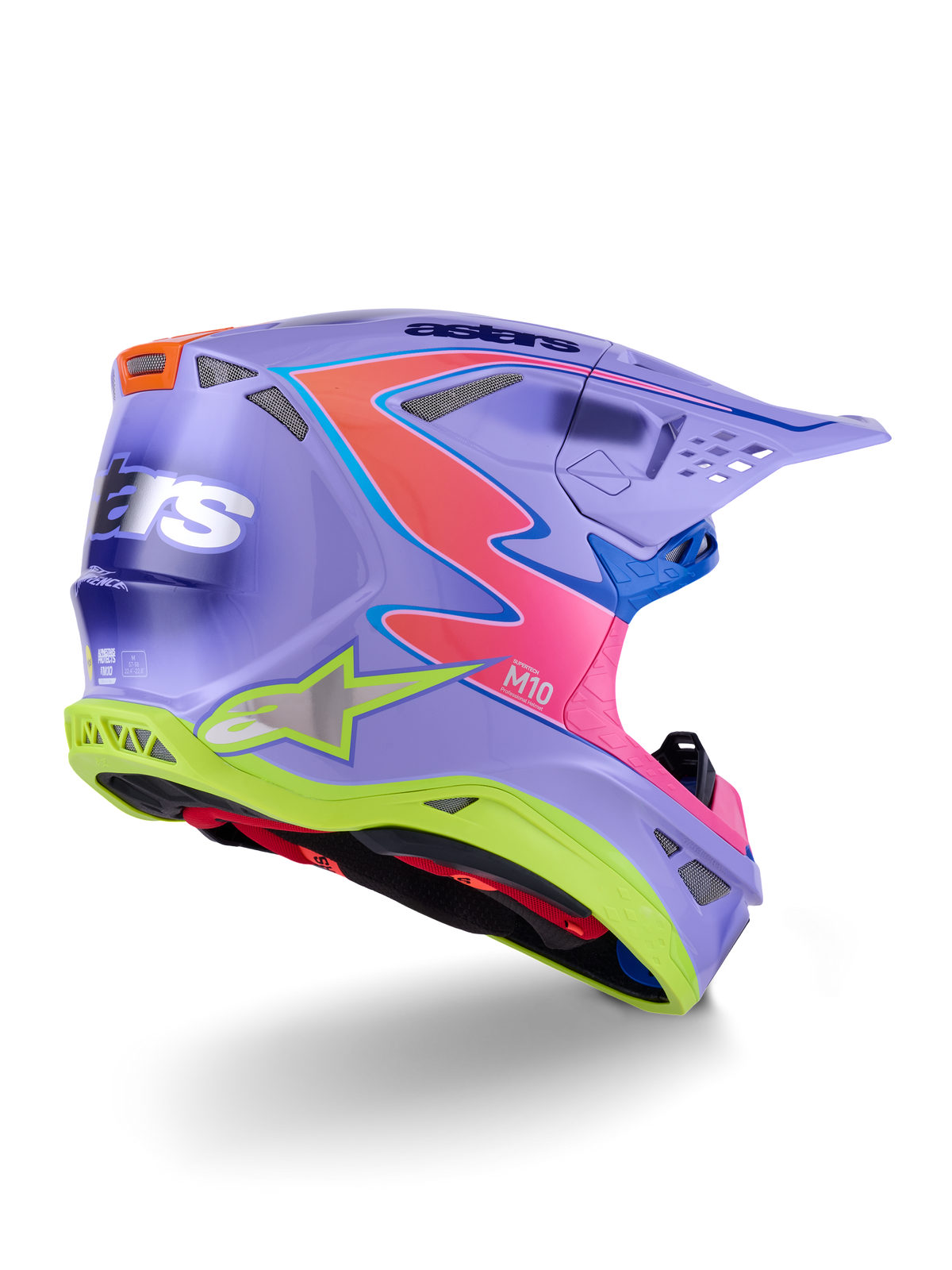 Alpinestars S-M10 JL R01 Crosshelm Paars, roze en fluogeel, achteraanzicht