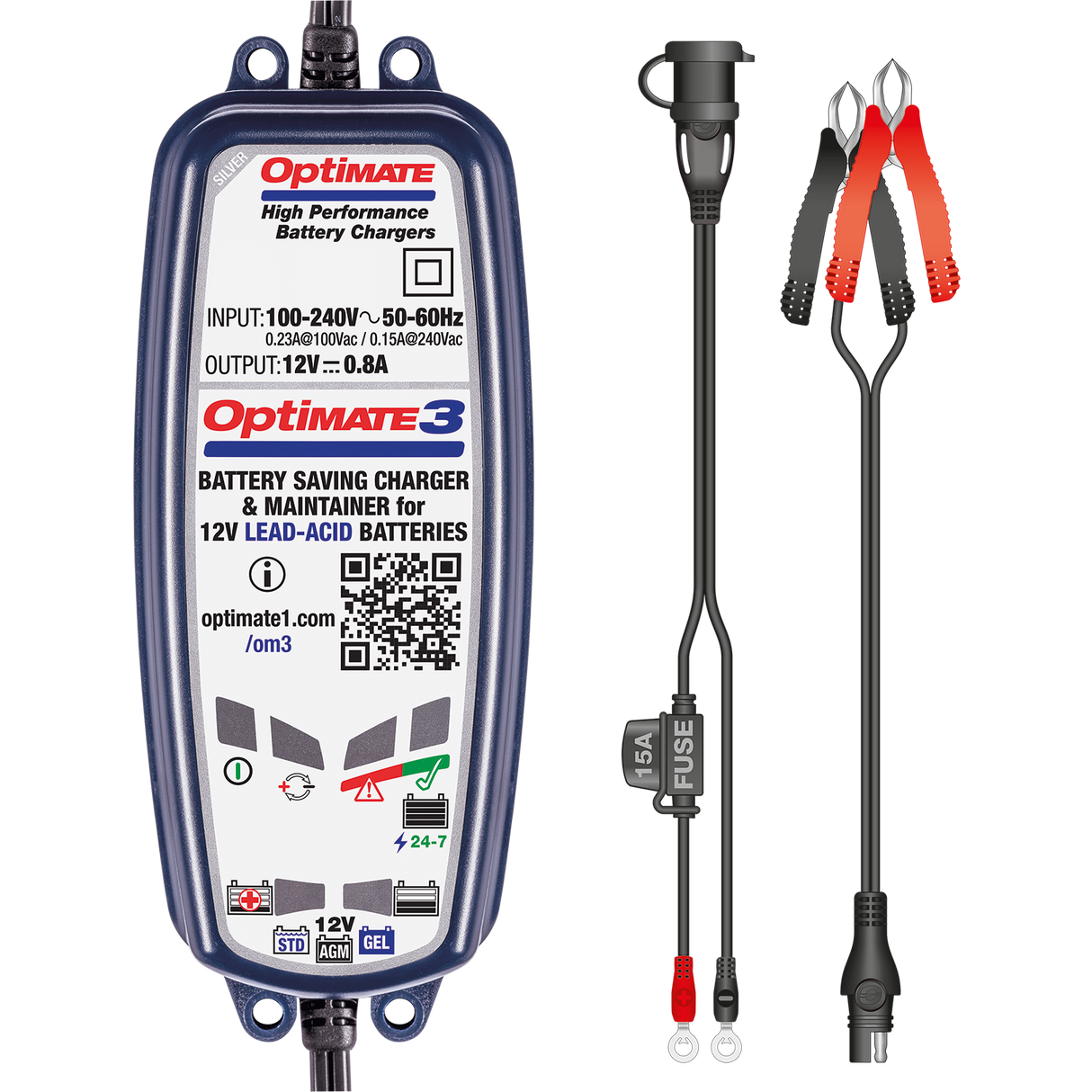 Tecmate 3 12V 0.8A Acculader