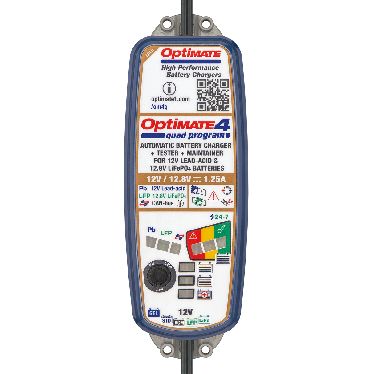 Tecmate 4 Quad Program 12V 1.25A Acculader