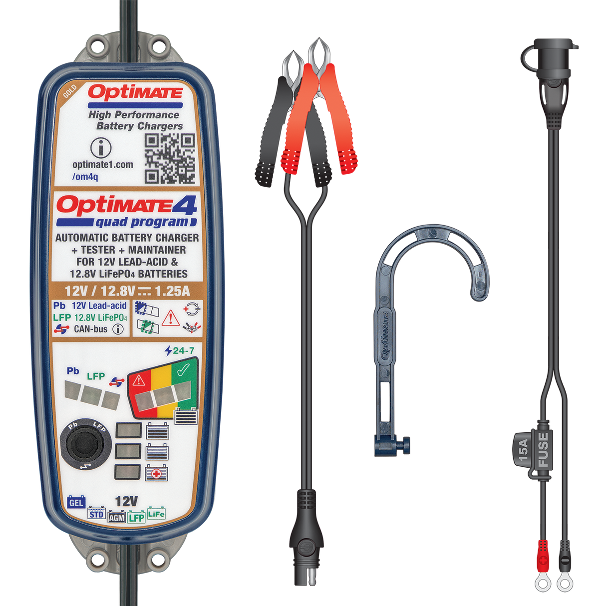 Tecmate 4 Quad Program 12V 1.25A Acculader