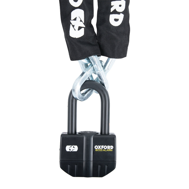 Oxford Boss Alarm Lock 16mm + Chain 12mm x 1.5m - Sold Secure Gold / FG SBSC / ART4 Certified