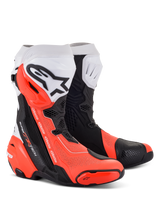 Alpinestars Supertech R Vented v2 Motorlaarzen Zwart, wit en fluorood, vooraanzicht