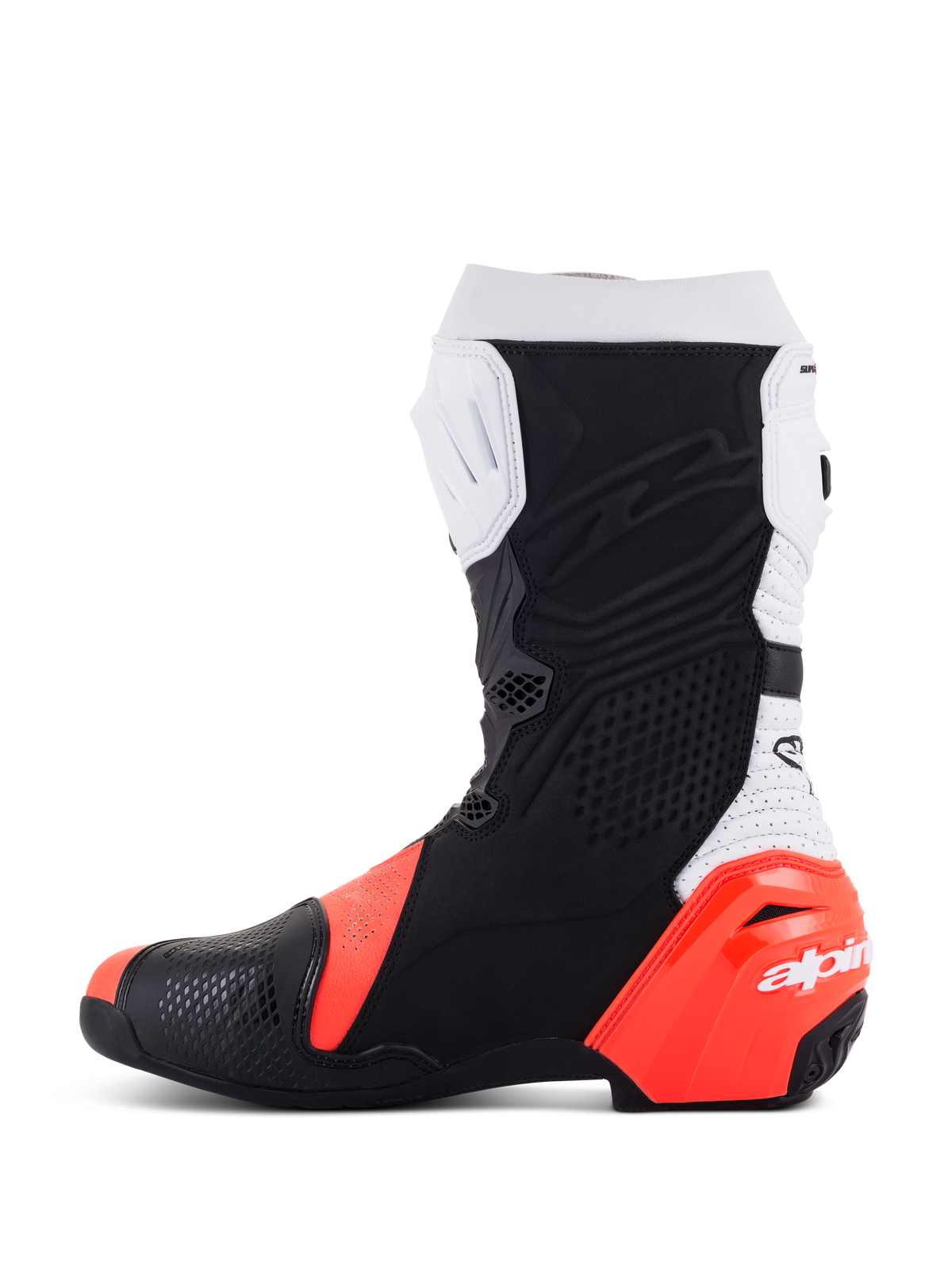 Alpinestars Supertech R Vented v2 Motorlaarzen Zwart, wit en fluorood, productfoto 4