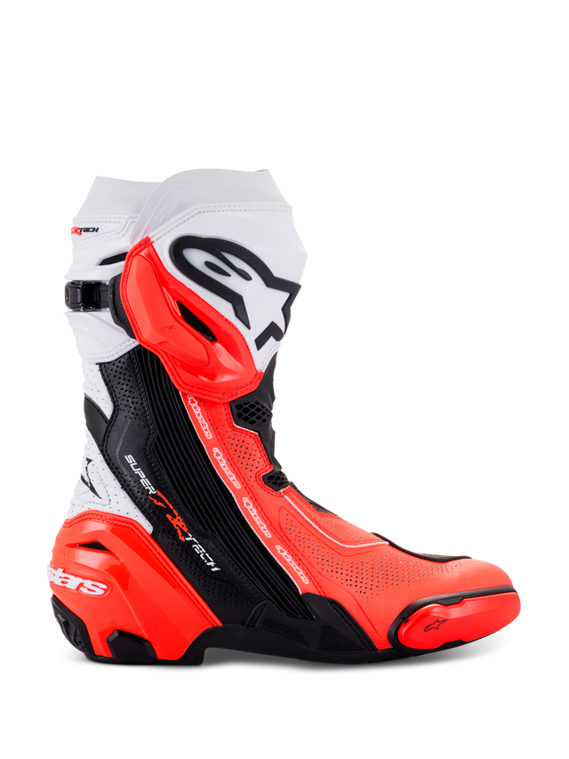 Alpinestars Supertech R Vented v2 Motorlaarzen Zwart, wit en fluorood, productfoto 1