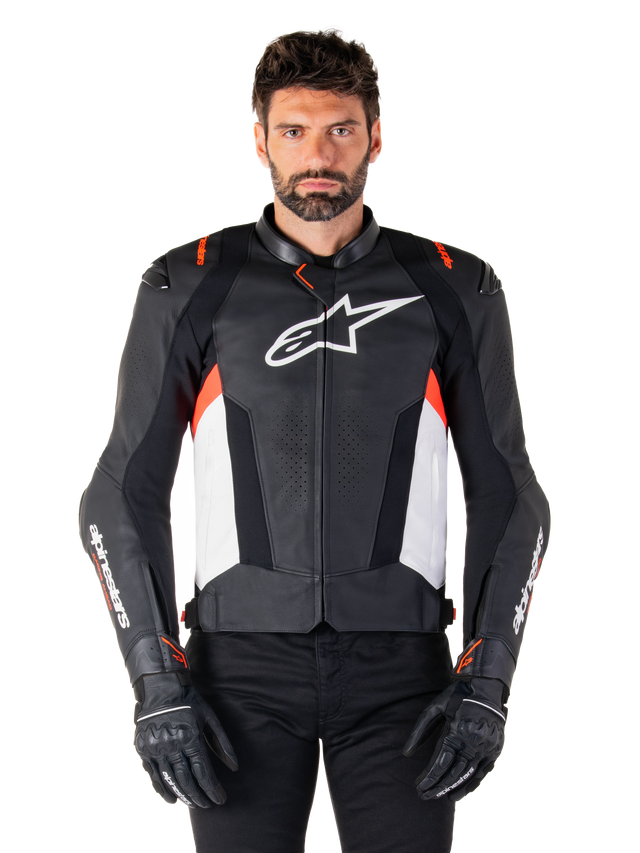 Alpinestars Missile v3 Motorjas Zwart, wit en fluorood, productfoto 1