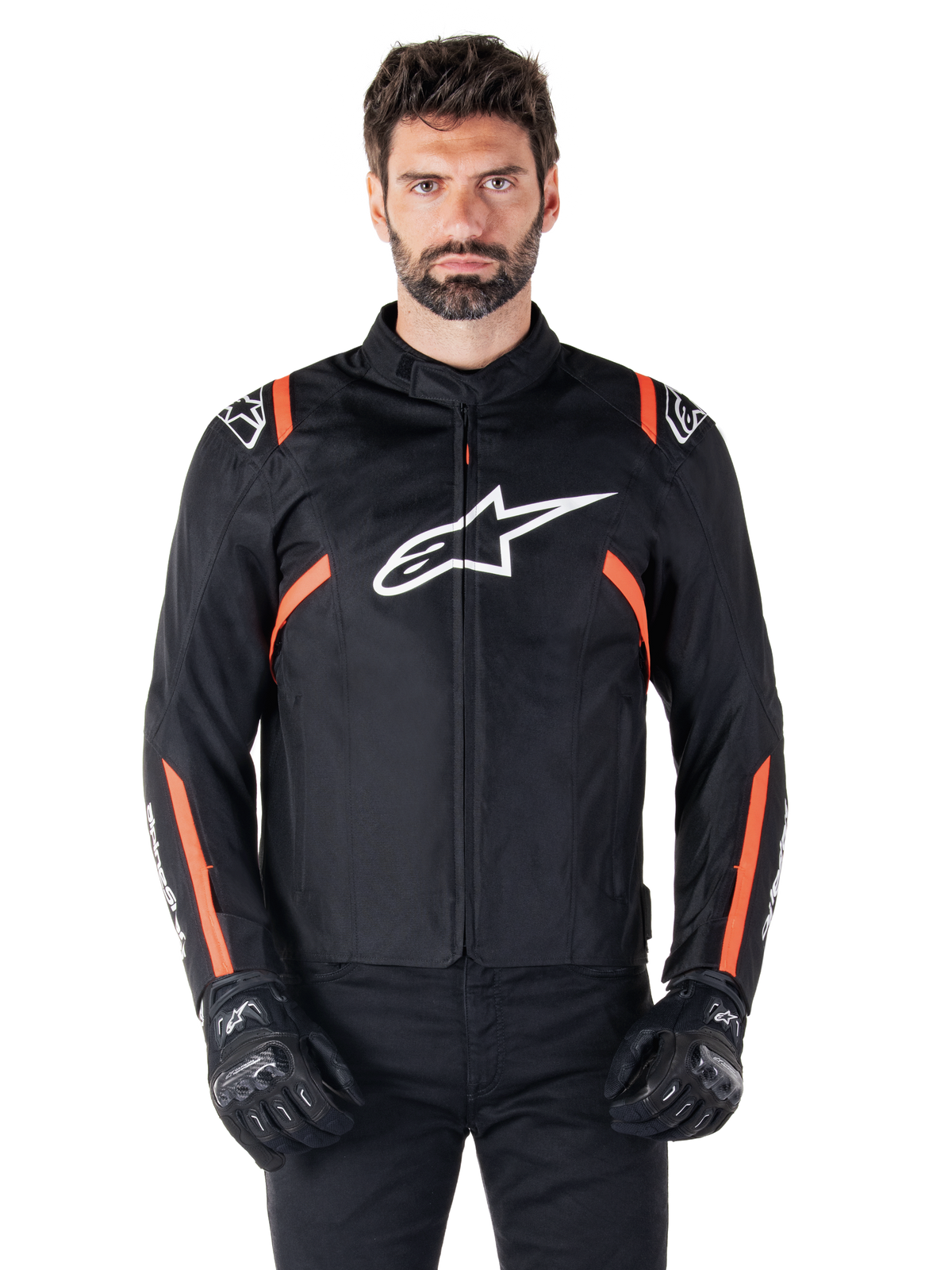 Alpinestars T-SPS v2 Waterproof Motorjas Zwart, wit en fluorood, productfoto 1