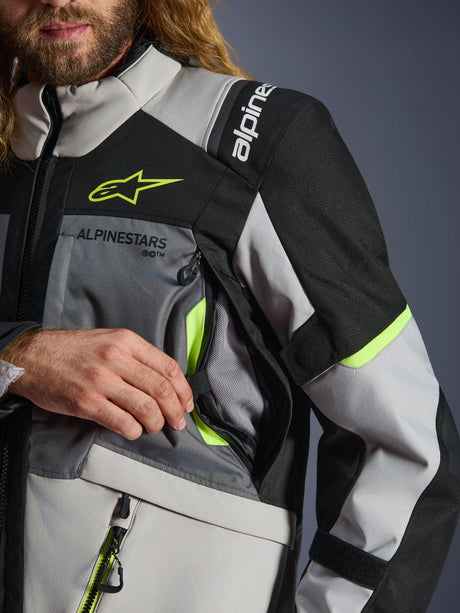 Alpinestars Andes v4 Drystar Motorjas Grijs en fluogeel, detail 4