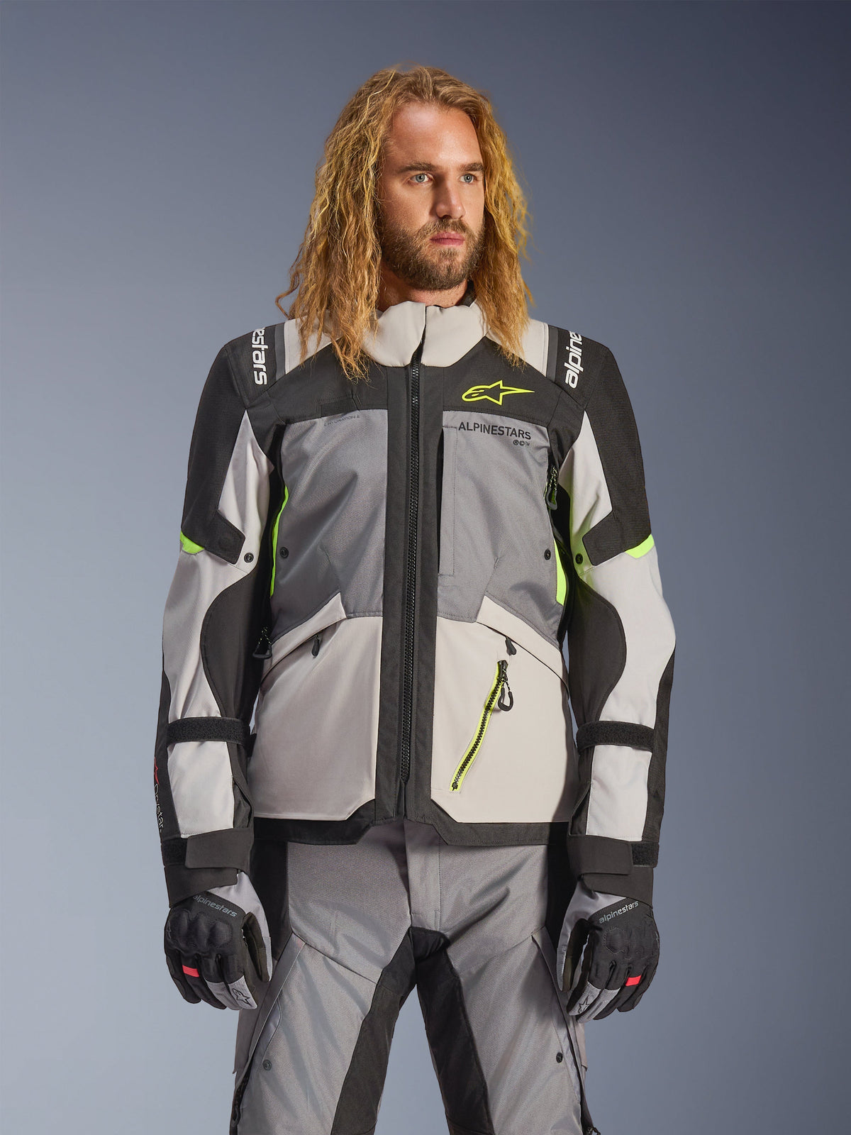 Alpinestars Andes v4 Drystar Motorjas Grijs en fluogeel, vooraanzicht