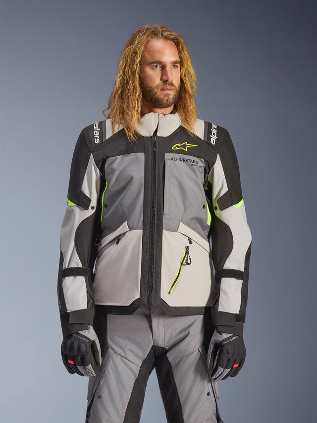 Alpinestars Andes v4 Drystar Motorjas Grijs en fluogeel, vooraanzicht