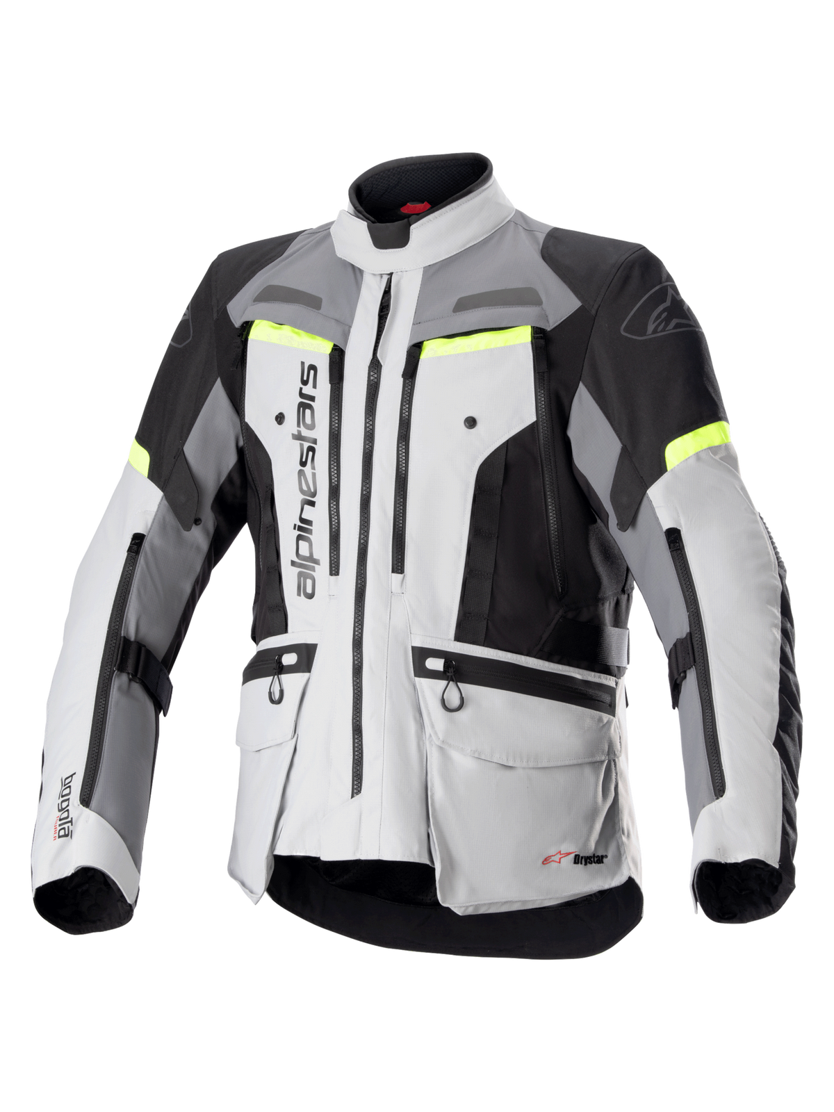 Alpinestars Bogota Pro Drystar Motorjas Grijs en fluogeel, vooraanzicht