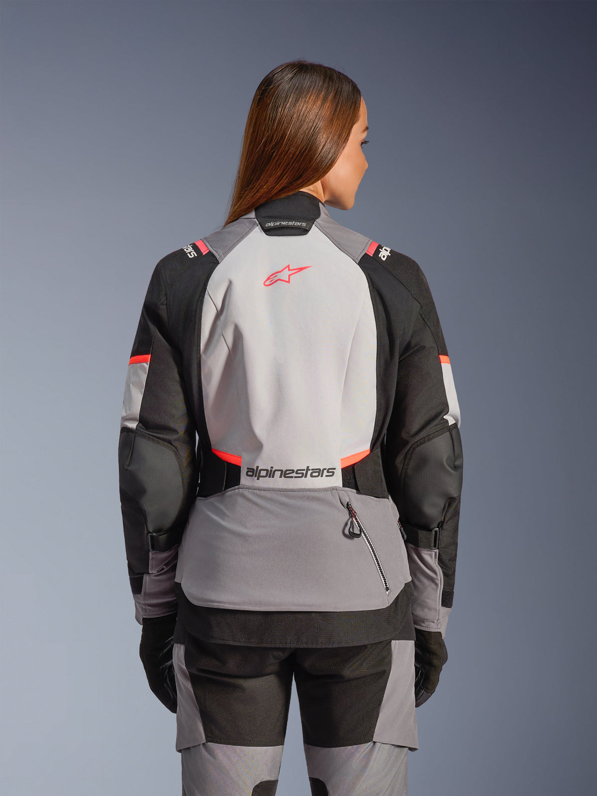 Alpinestars Andes v4 Drystar Motorjas Dames Grijs en rood, achteraanzicht 2