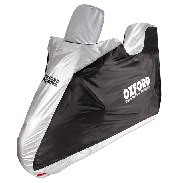 Oxford Aquatex Motorhoes - Zwart/Zilver - Moto/Scooter met topkoffer en windscherm - S