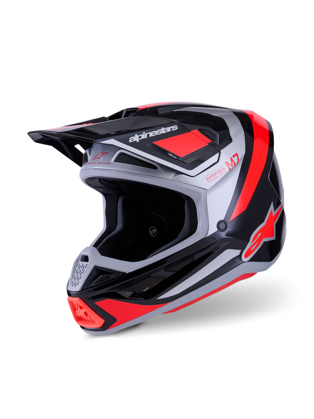 Alpinestars S-M7 Rise Crosshelm Zwart, zilver en fluorood, vooraanzicht