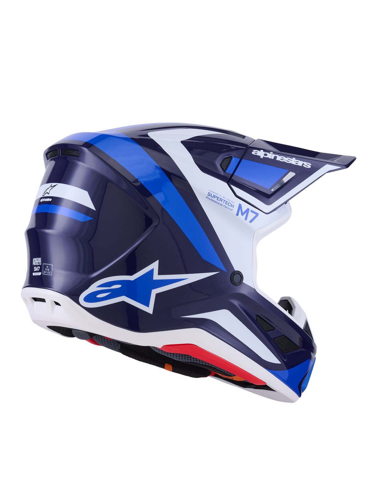 Alpinestars S-M7 Rise Crosshelm Blauw en wit, achteraanzicht
