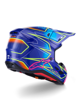 Alpinestars S-M7 Cast Crosshelm Blauw, roze en fluogeel, achteraanzicht