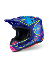 Alpinestars S-M7 Cast Crosshelm Blauw, roze en fluogeel, vooraanzicht