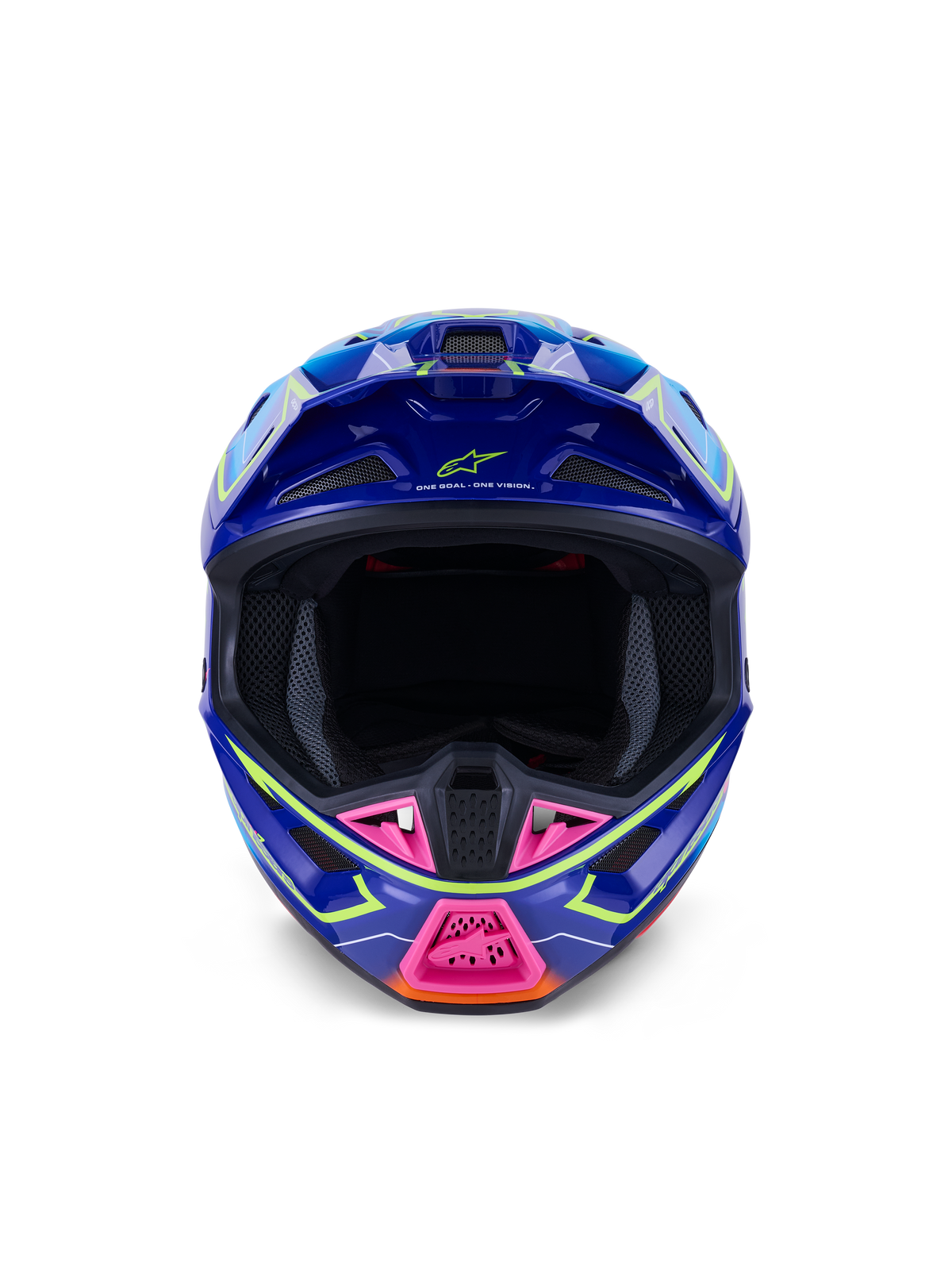 Alpinestars S-M7 Cast Crosshelm Blauw, roze en fluogeel, productfoto 2