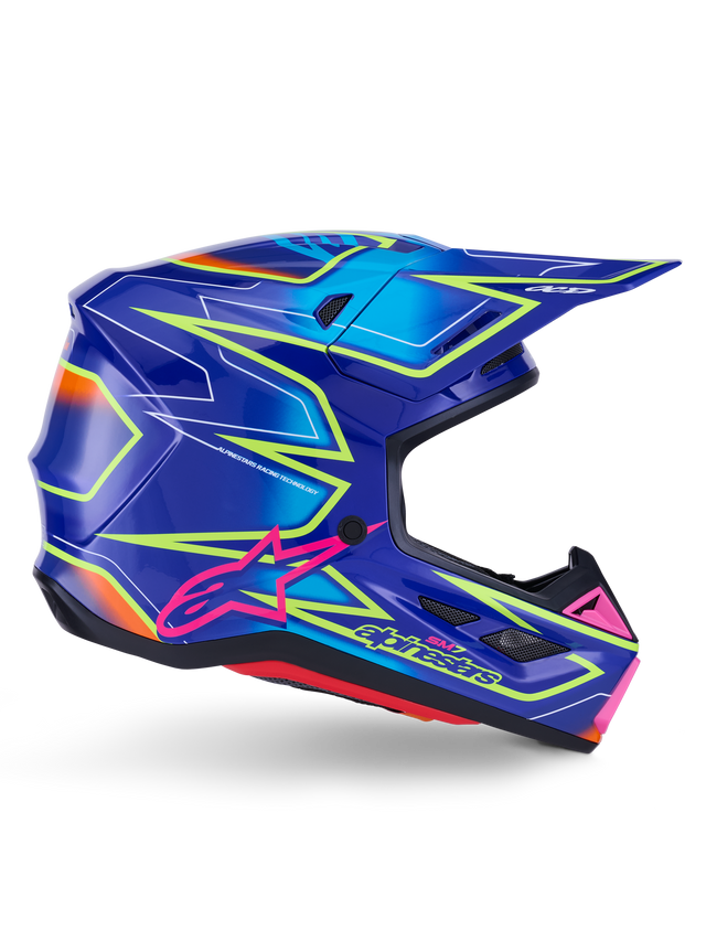 Alpinestars S-M7 Cast Crosshelm Blauw, roze en fluogeel, productfoto 1