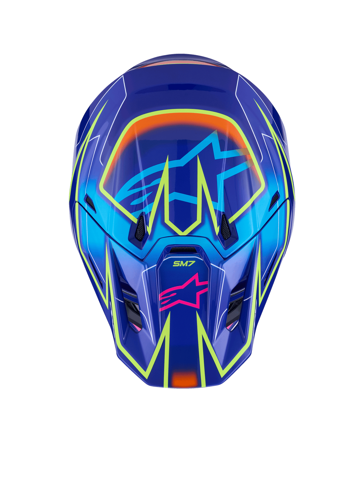 Alpinestars S-M7 Cast Crosshelm Blauw, roze en fluogeel, productfoto 7