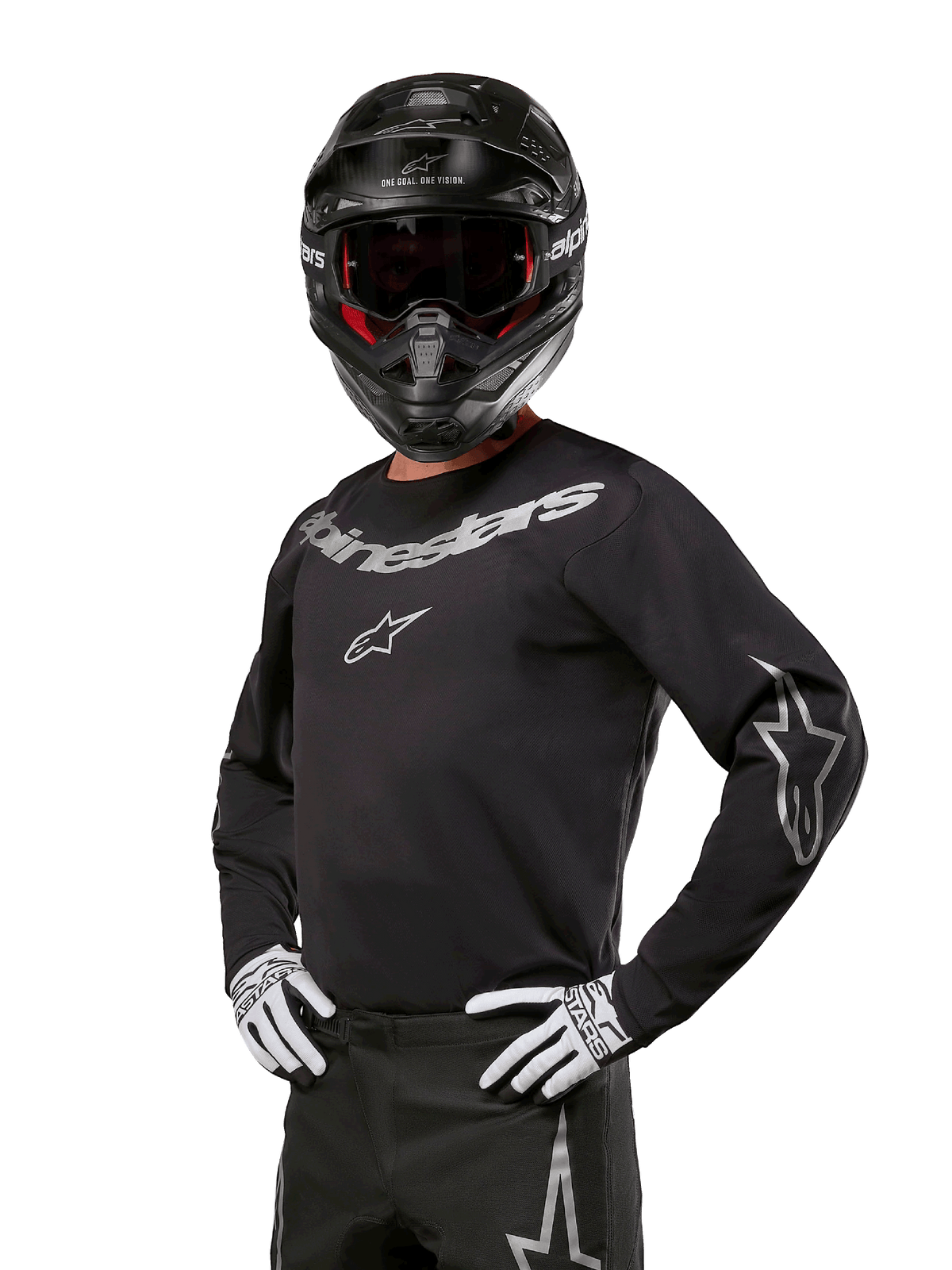 Alpinestars Fluid Graphite Crossshirt Zwart en zilver, vooraanzicht