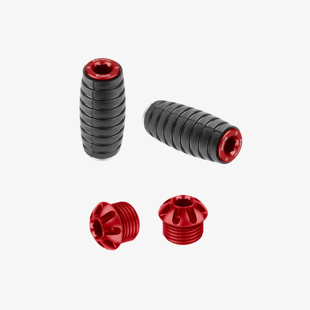 Aluminum pair of colored caps and front pegs