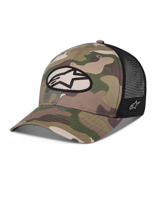 Alpinestars Oblique Camo Trucker Snapback Pet Groen camouflage en zwart, productfoto 1