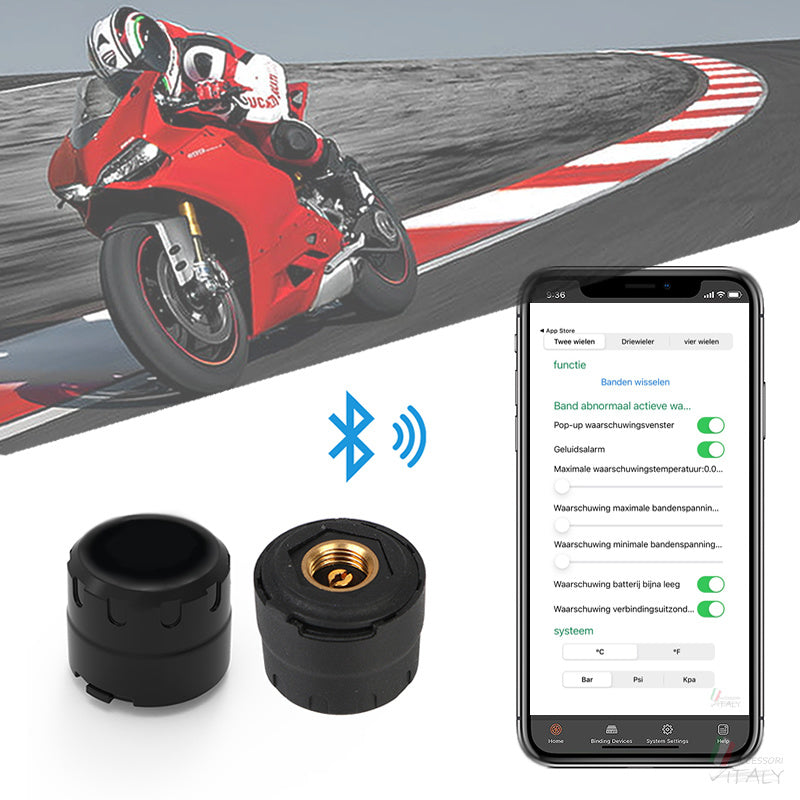 Bluetooth 5.0 Externe TPMS Mobiele Telefoon App Display Motor Bandenspanning Sensoren